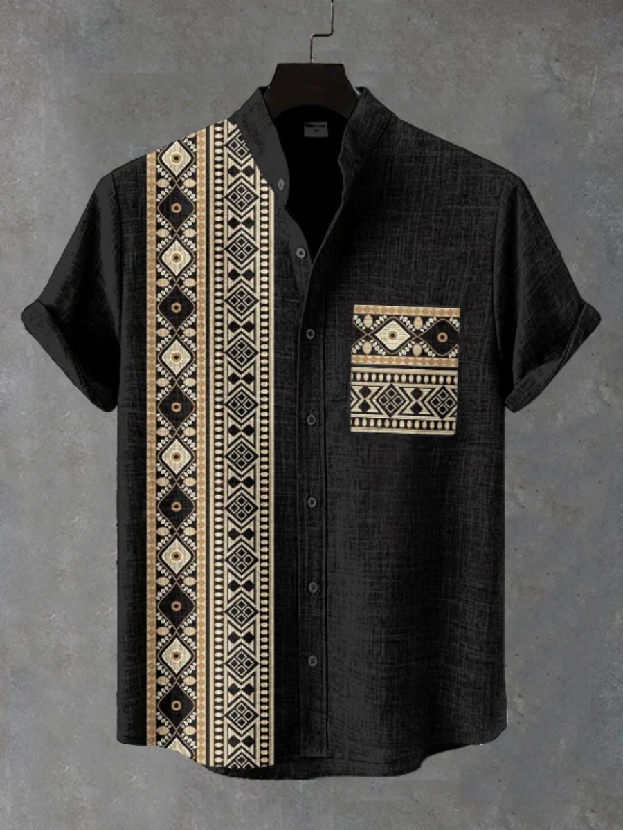 Men'S Ethnic Fashion Trends - 남성용 레트로 에스닉 트라이벌 반팔 셔츠