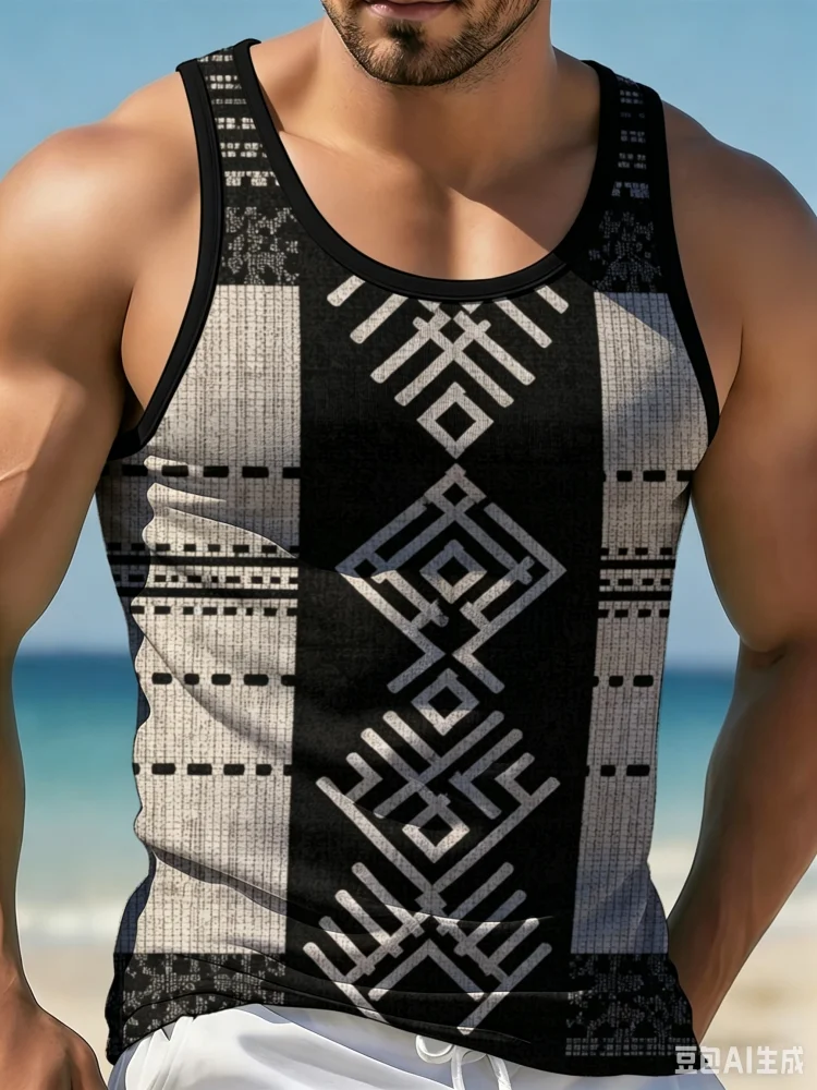 빈티지 에스닉 기하학 무늬 트라이벌 스플라이싱 남성 탱 - Men'S Ethnic Fashion Trends 리뷰 및 가격