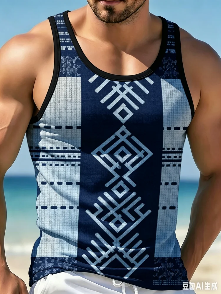 빈티지 에스닉 기하학 무늬 트라이벌 스플라이싱 남성 탱 - Men'S Ethnic Fashion Trends 리뷰 및 가격