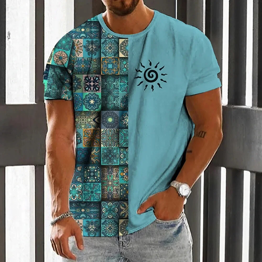 빈티지 민족 스타일 남자 티셔츠 여름 패션 3D 인쇄  - Men'S Ethnic Fashion Trends 리뷰 및 가격