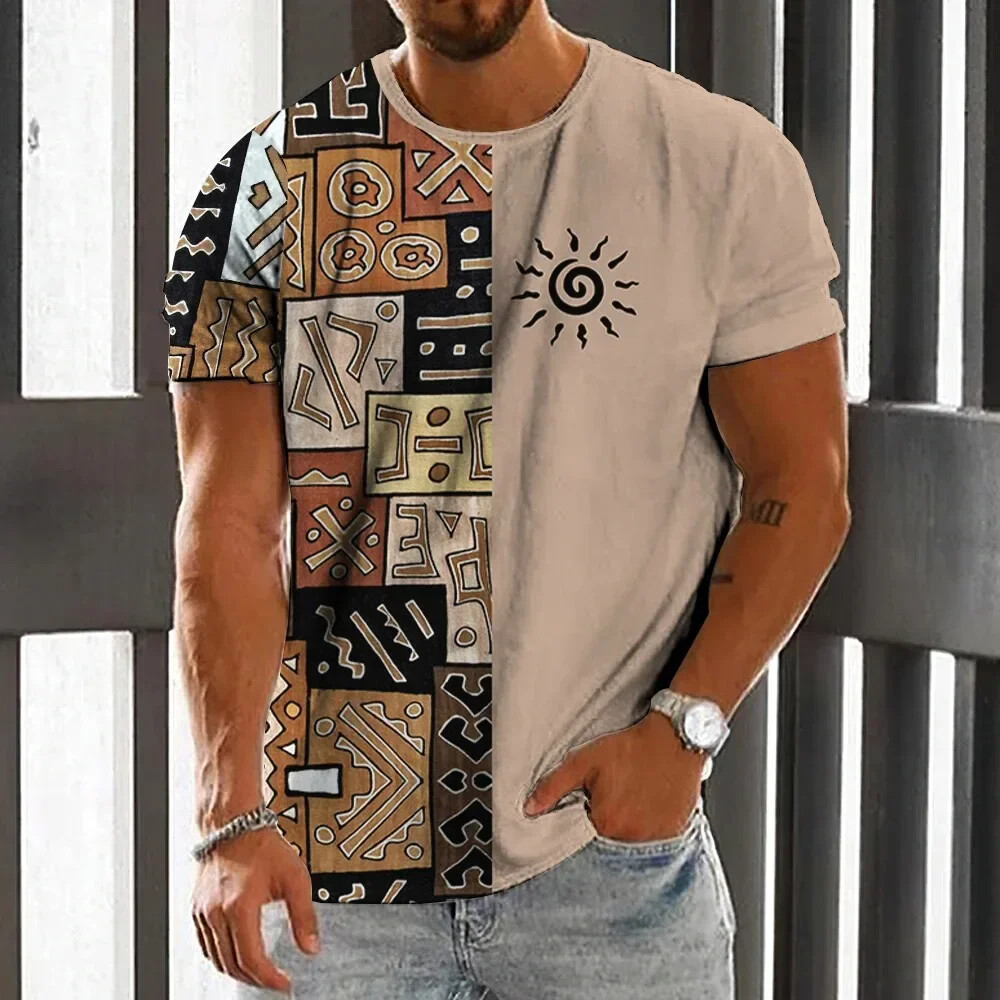 빈티지 민족 스타일 남자 티셔츠 여름 패션 3D 인쇄  - Men'S Ethnic Fashion Trends 리뷰 및 가격