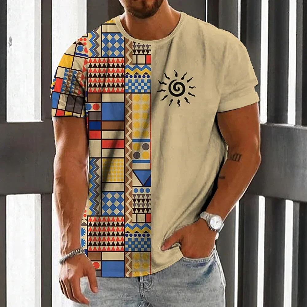 빈티지 민족 스타일 남자 티셔츠 여름 패션 3D 인쇄  - Men'S Ethnic Fashion Trends 리뷰 및 가격
