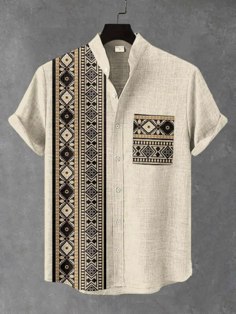 남성용 레트로 에스닉 트라이벌 반팔 셔츠 - 캐주얼 패 - Men'S Ethnic Fashion Trends 리뷰 및 가격