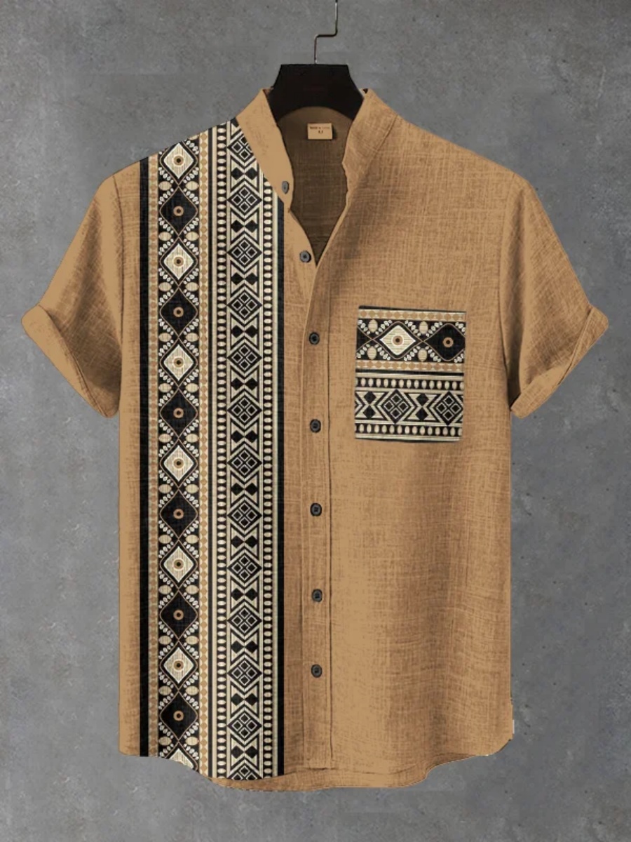 남성용 레트로 에스닉 트라이벌 반팔 셔츠 - 캐주얼 패 - Men'S Ethnic Fashion Trends 리뷰 및 가격