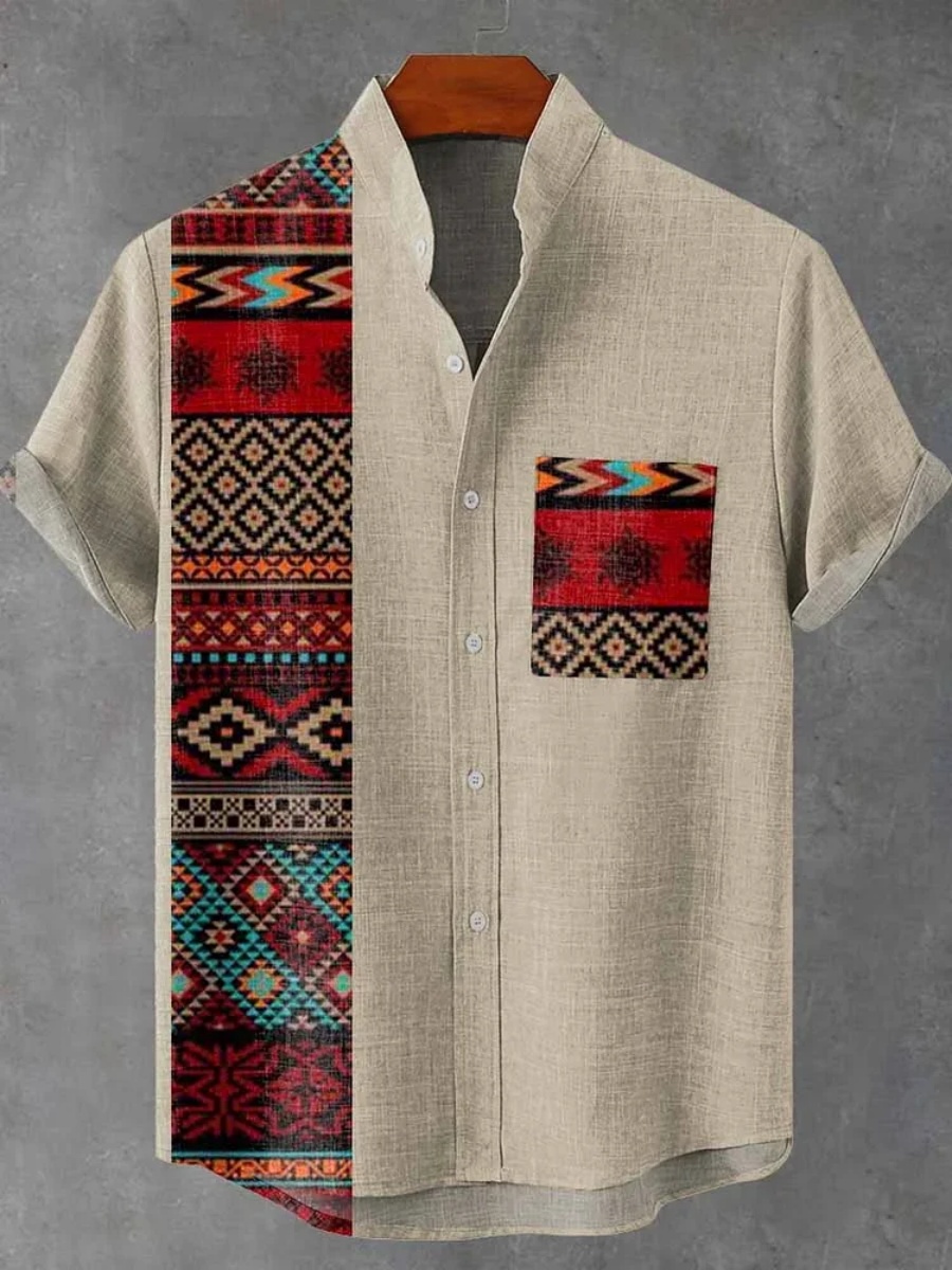 남성용 레트로 에스닉 트라이벌 반팔 셔츠 - 캐주얼 패 - Men'S Ethnic Fashion Trends 리뷰 및 가격